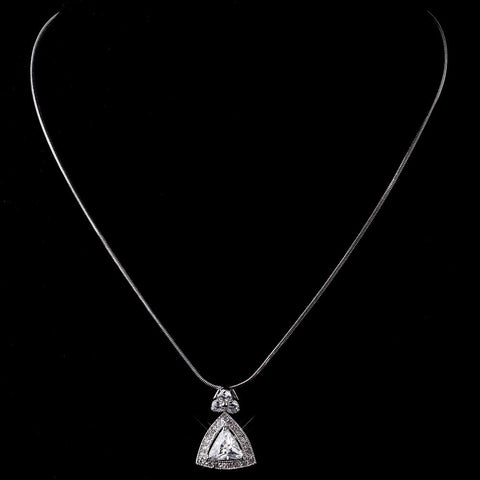 Silver Clear CZ Triangle Crystal Bridal Wedding Necklace 8976
