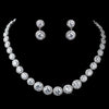 Antique Silver Clear Round CZ Crystal Bridal Wedding Necklace 9024 & Bridal Wedding Earrings 9115 Bridal Wedding Jewelry Set