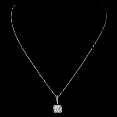 Silver Clear CZ Crystal Princess Cut Bridal Wedding Necklace 9251