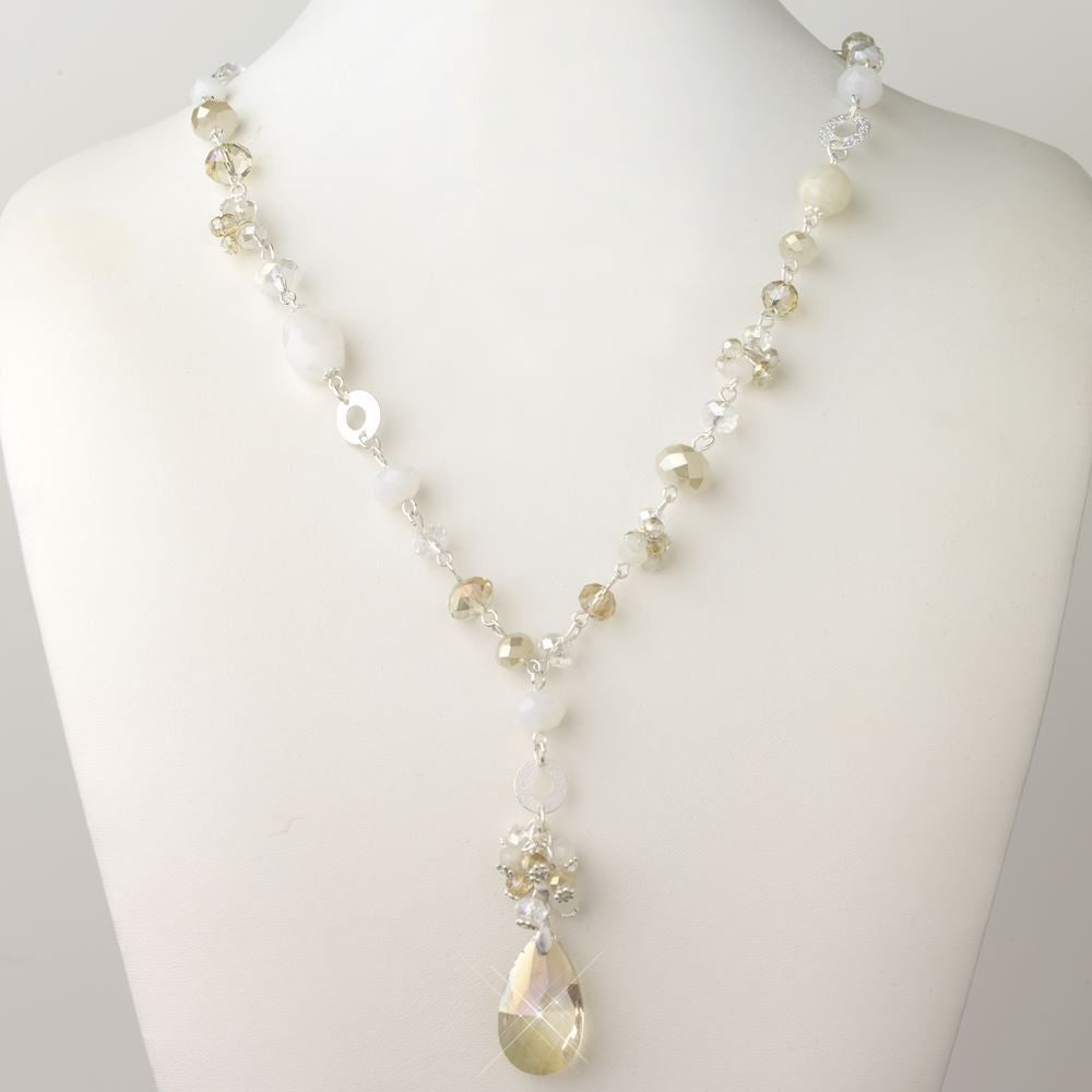 Silver Light Topaz, Champagne & Cream Faceted Glass Fashion Bridal Wedding Necklace 9507
