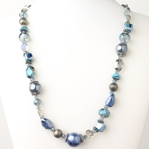 Hematite Blue Faceted Cut Glass Fashion Bridal Wedding Necklace 9511