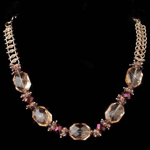 Gold Peach Faceted Chunky Glass Cut Fashion Bridal Wedding Necklace 9517