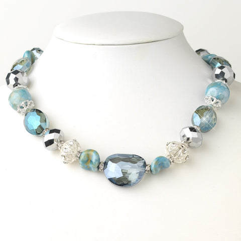 Hematite Blue Faceted Cut Glass Fashion Bridal Wedding Necklace 9519