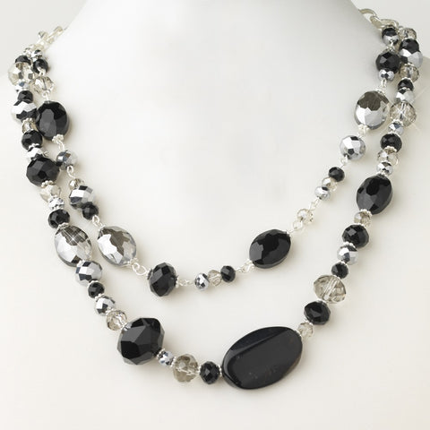 Silver Black & Hematite Faceted Glass Crystal Fashion Bridal Wedding Necklace 9525
