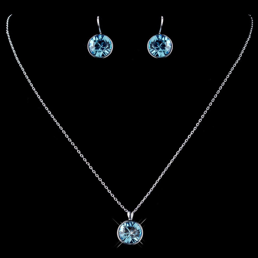 Silver Aqua Round Swarovski Element Crystal Bridal Wedding Jewelry Set 9600