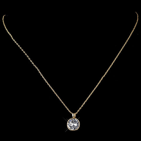 Gold Clear Round Swarovski Crystal Element On Chain Bridal Wedding Necklace 9600