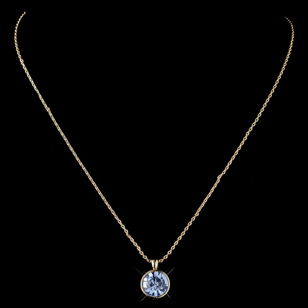 Gold Light Sapphire Round Swarovski Crystal Element On Chain Bridal Wedding Necklace 9600
