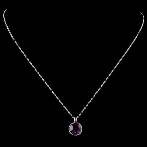 Silver Amethyst Round Swarovski Crystal Element On Chain Bridal Wedding Necklace 9600
