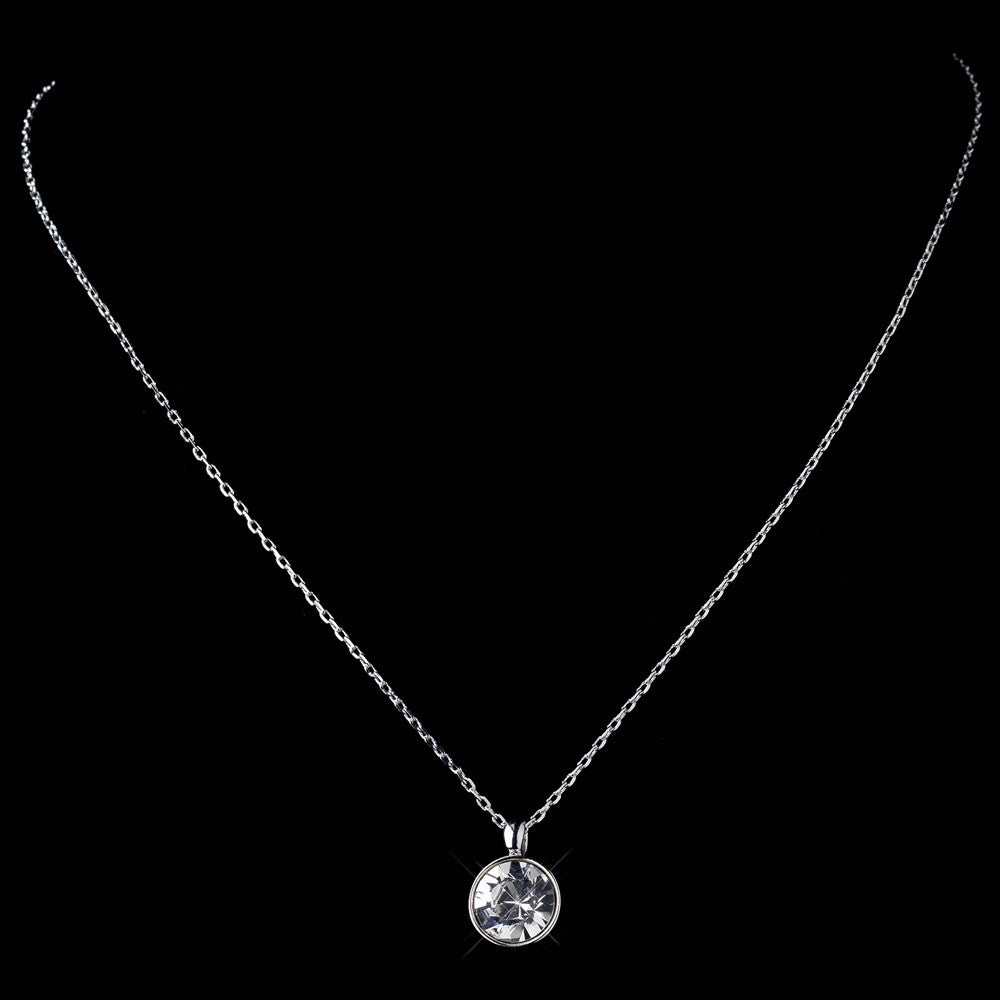 Silver Clear Round Swarovski Crystal Element On Chain Bridal Wedding Necklace 9600