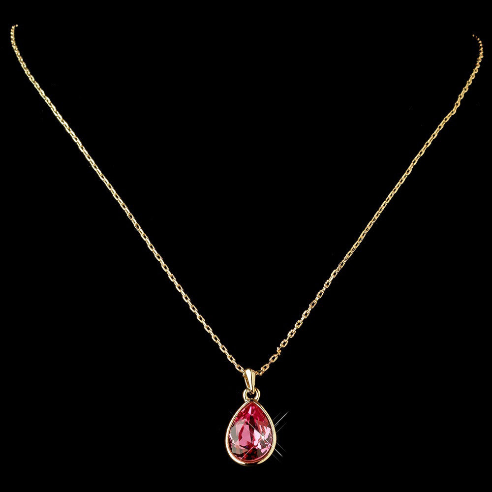 Gold Rose Swarovski Crystal Element Teardrop Pendant Bridal Wedding Necklace 9602