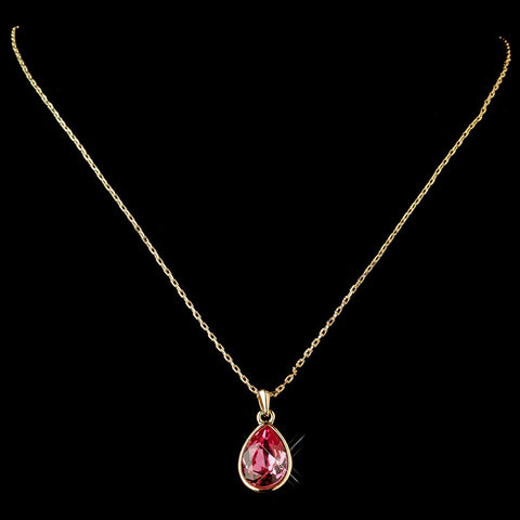 Gold Rose Swarovski Crystal Element Teardrop Pendant Bridal Wedding Necklace 9602