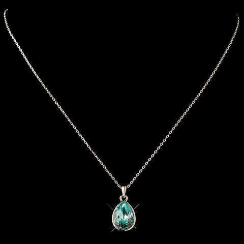 Silver Aqua Swarovski Crystal Element Teardrop Pendant Bridal Wedding Necklace 9602