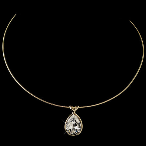Gold Clear Swarovski Crystal On Wire Teardrop Pendant Bridal Wedding Necklace 9604