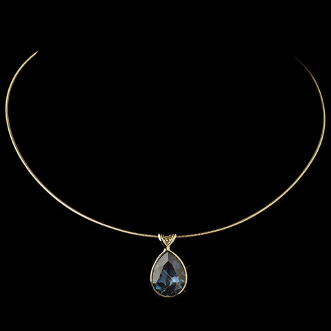 Gold Navy Swarovski Crystal On Wire Teardrop Pendant Bridal Wedding Necklace 9604