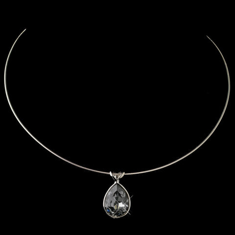 Silver Smoke Swarovski Crystal On Wire Teardrop Pendant Bridal Wedding Necklace 9604