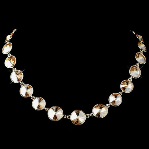 Gold Light Topaz Swarovski Crystal Round Solitaire Bridal Wedding Necklace 9607