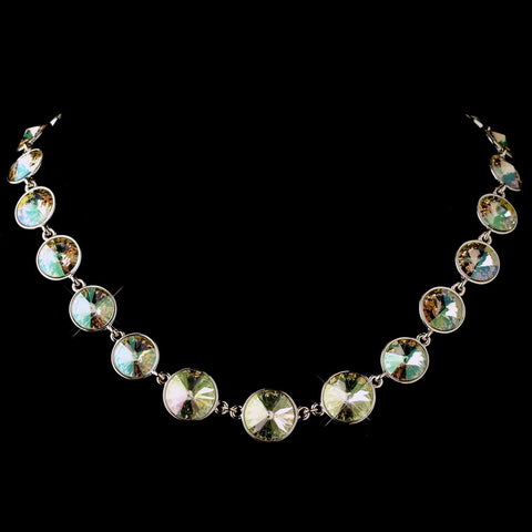 Gold Luminous Green Swarovski Crystal Round Solitaire Bridal Wedding Necklace 9607