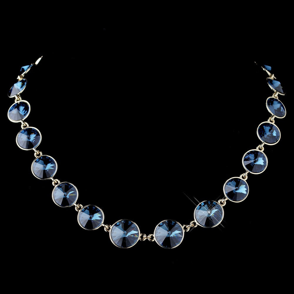 Gold Montana Blue Swarovski Crystal Round Solitaire Bridal Wedding Necklace 9607