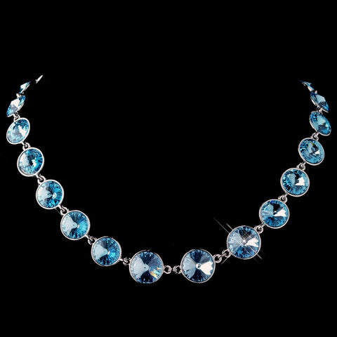 Silver Aqua Swarovski Crystal Round Solitaire Bridal Wedding Necklace 9607