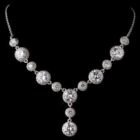 Rhodium Clear CZ Round Crystal Bridal Wedding Necklace 9620