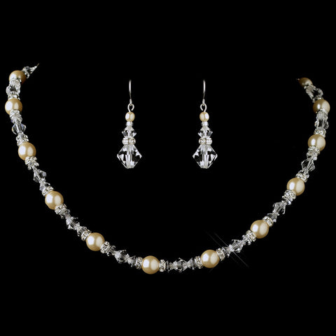 Silver Ivory Pearl & Swarovski Crystal Bead Bridal Wedding Jewelry Set