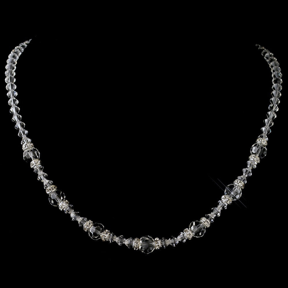 Silver Clear Swarovski Crystal Bead & Rondelle Lariat Bridal Wedding Necklace 9712