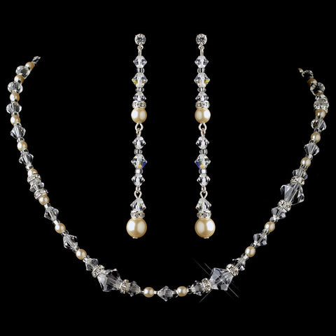 Silver Ivory Pearl & Swarovski Crystal Bead Bridal Wedding Necklace 9713 & Bridal Wedding Earrings 9718 Bridal Wedding Jewelry Set