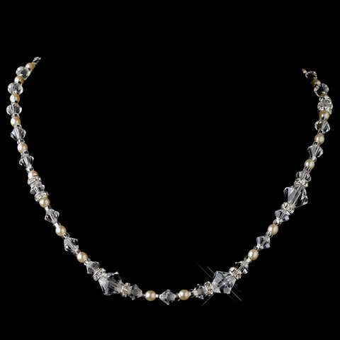 Silver Ivory Pearl & Swarovski Crystal Bead Bridal Wedding Necklace 9713 & Bridal Wedding Earrings 9718 Bridal Wedding Jewelry Set