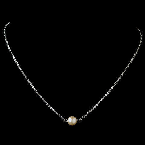 Silver Ivory Pearl Chain Bridal Wedding Necklace 9715