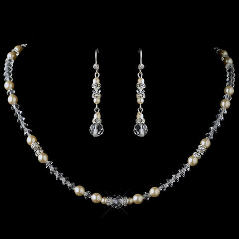 Silver Ivory Pearl, Rhinestone & Rondelle Bridal Wedding Jewelry Set 9717