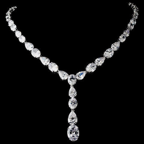 Glamorous Silver Clear Cubic Zirconia Crystal Bridal Wedding Necklace 9834