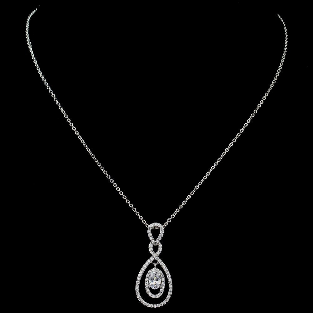 Rhodium CZ Infinity Teardrop Pendant Bridal Wedding Necklace 9855