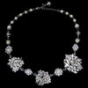 Antique Rhodium Silver Clear Ivory Pearl Accented Bridal Wedding Necklace 9860