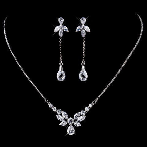 Silver Clear Bridal Wedding Necklace 9951 & Bridal Wedding Earrings 9953