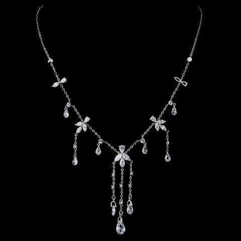 Silver Clear CZ & Swarovski Crystal Drop Bridal Wedding Necklace 9953