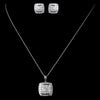 Solid 925 Sterling Silver Clear CZ Crystal Square Pave Pendent Drop Bridal Wedding Jewelry Set 9989
