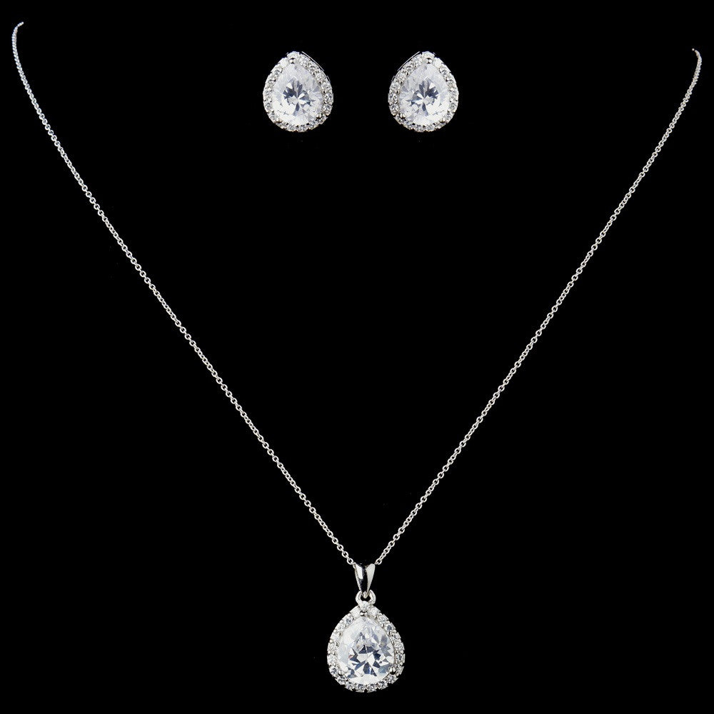 Solid 925 Sterling Silver Clear CZ Crystal Teardrop Bridal Wedding Earrings 9990