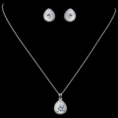 Solid 925 Sterling Silver Clear CZ Crystal Teardrop Bridal Wedding Earrings 9990