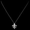 Solid 925 Sterling Silver CZ Crystal Fleur De Lis Bridal Wedding Necklace 9991
