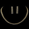 Glistening 2 Row Gold Clear Rhinestone Choker Bridal Wedding Necklace & Earring Set 10024