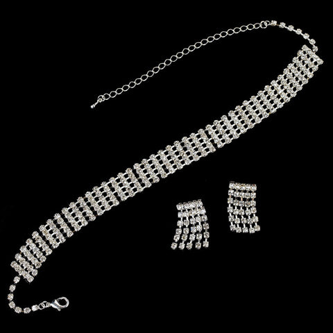 * Choker & Earring Set NE 10030 Silver Clear