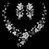 Silver/Rhodium Bridal Wedding Necklace & Hair Clip On Earring Set 1014