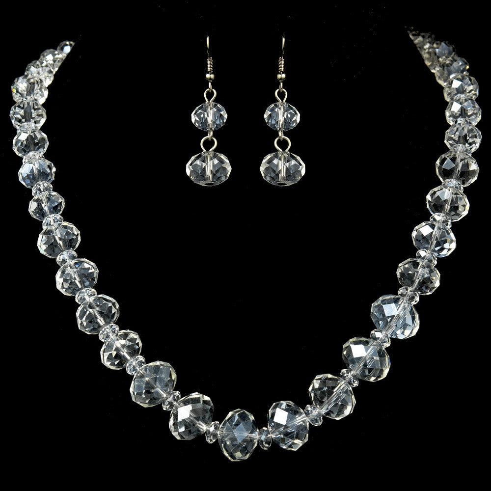 Bridal Wedding Necklace Earring Set NE 1017 Silver Clear