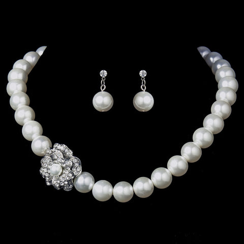 Bridal Wedding Necklace Earring Set 1023 Silver White