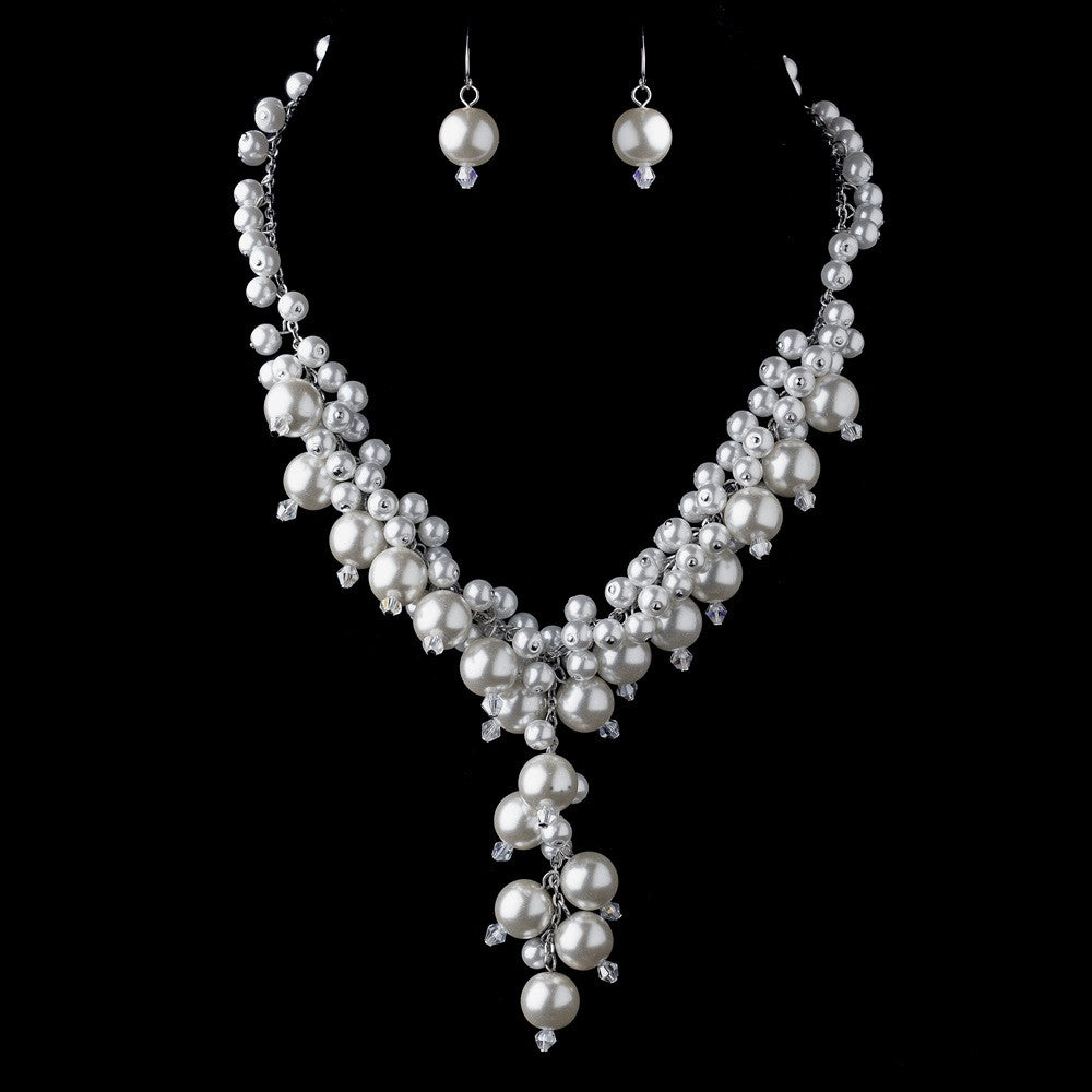 Silver Pearl Caterpillar Bridal Wedding Jewelry Set 1042