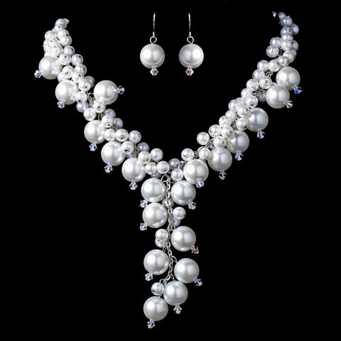 Bridal Wedding Necklace Earring Set 1042 White