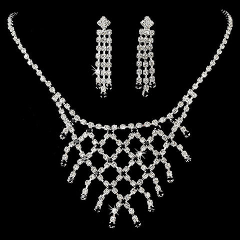 * Statement Bridal Wedding Necklace Earring Set NE 10570 Silver Black