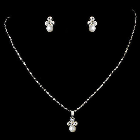 * Bridal Wedding Necklace Earring Set 110 Silver White