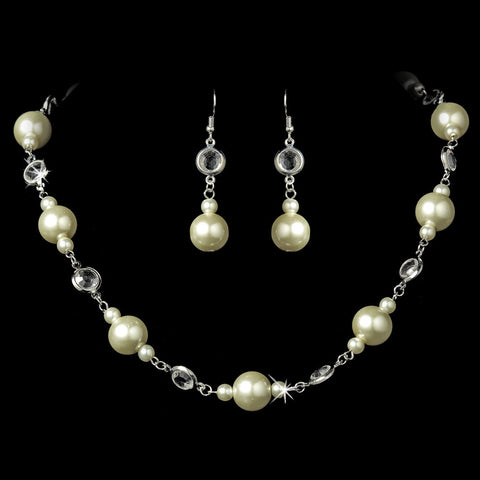 * Bridal Wedding Necklace Earring Set 11800 Silver Ivory