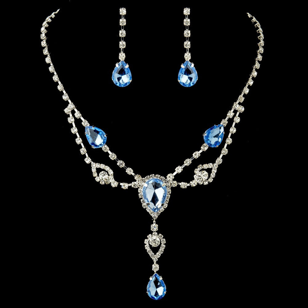 Silver Clear & Light Blue Rhinestone Bridal Wedding Jewelry Set 12054